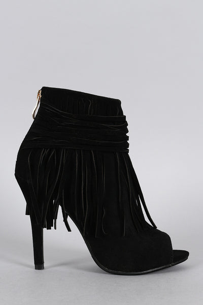 Suede Fringe Peep Toe Bootie