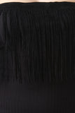 Ribbed Knit Suede Fringe Tube Midi Dress